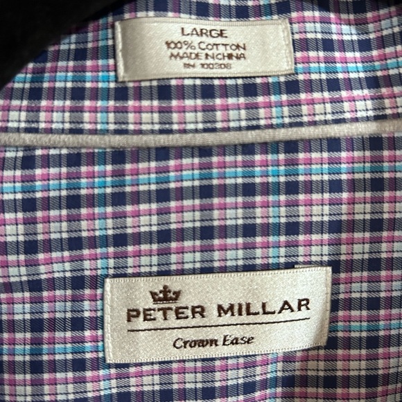 Peter Millar Shirt Men’s Large Blue Pink Plaid Crown Ease Button Down - Picture 2 of 4